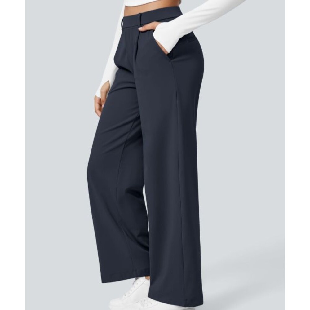 Halara Flex DayStretch Navy High Waist Pleated Pull On Pocket Pants Size Medium - Picture 9 of 9